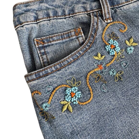 VTG Talbots Straight Stretch Jeans 14 Womens Bobo Floral Fairy Beaded Rave Blue - Picture 1 of 7